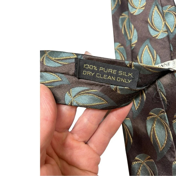 90s Vintage Giorgio Armani Cravatte Silk Necktie Abstract Leaf Brown Italy - Picture 2 of 5